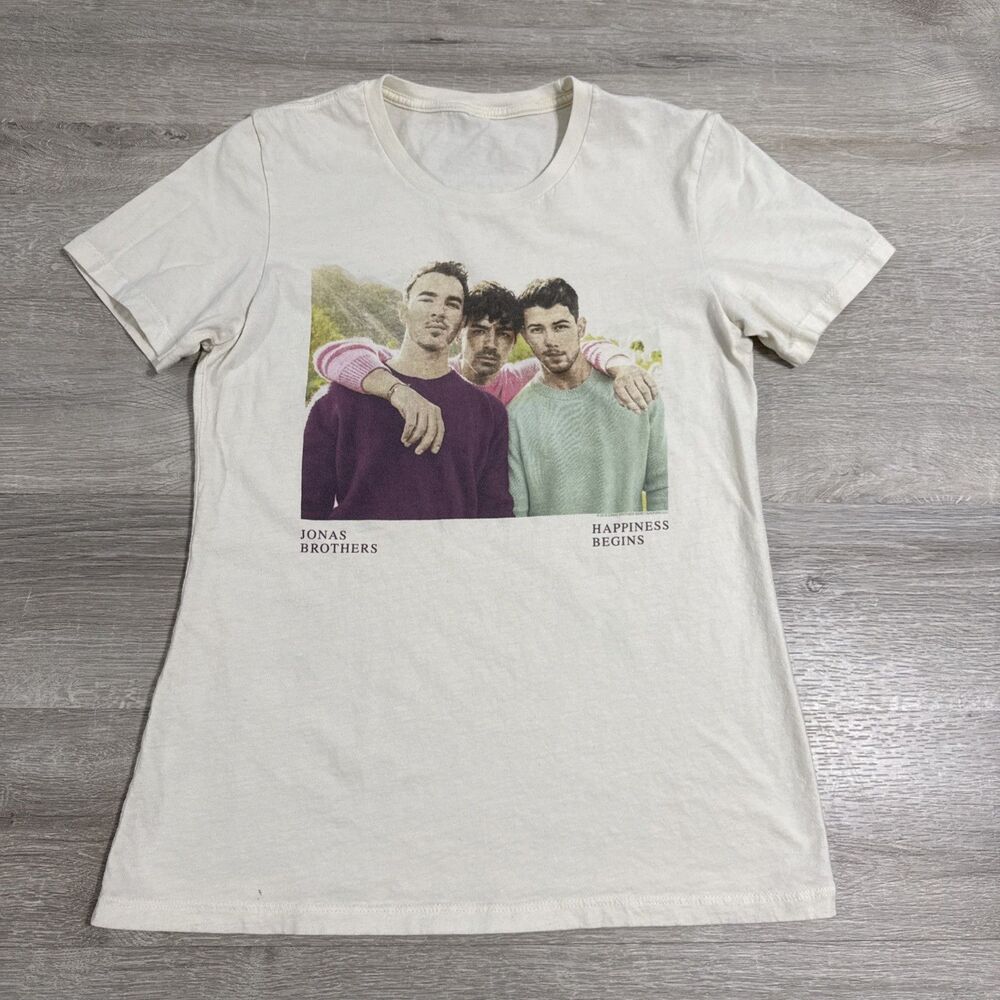Jonas Brothers Shirt Happiness Begins Women's Medium Ivory Cream Short Sleeve